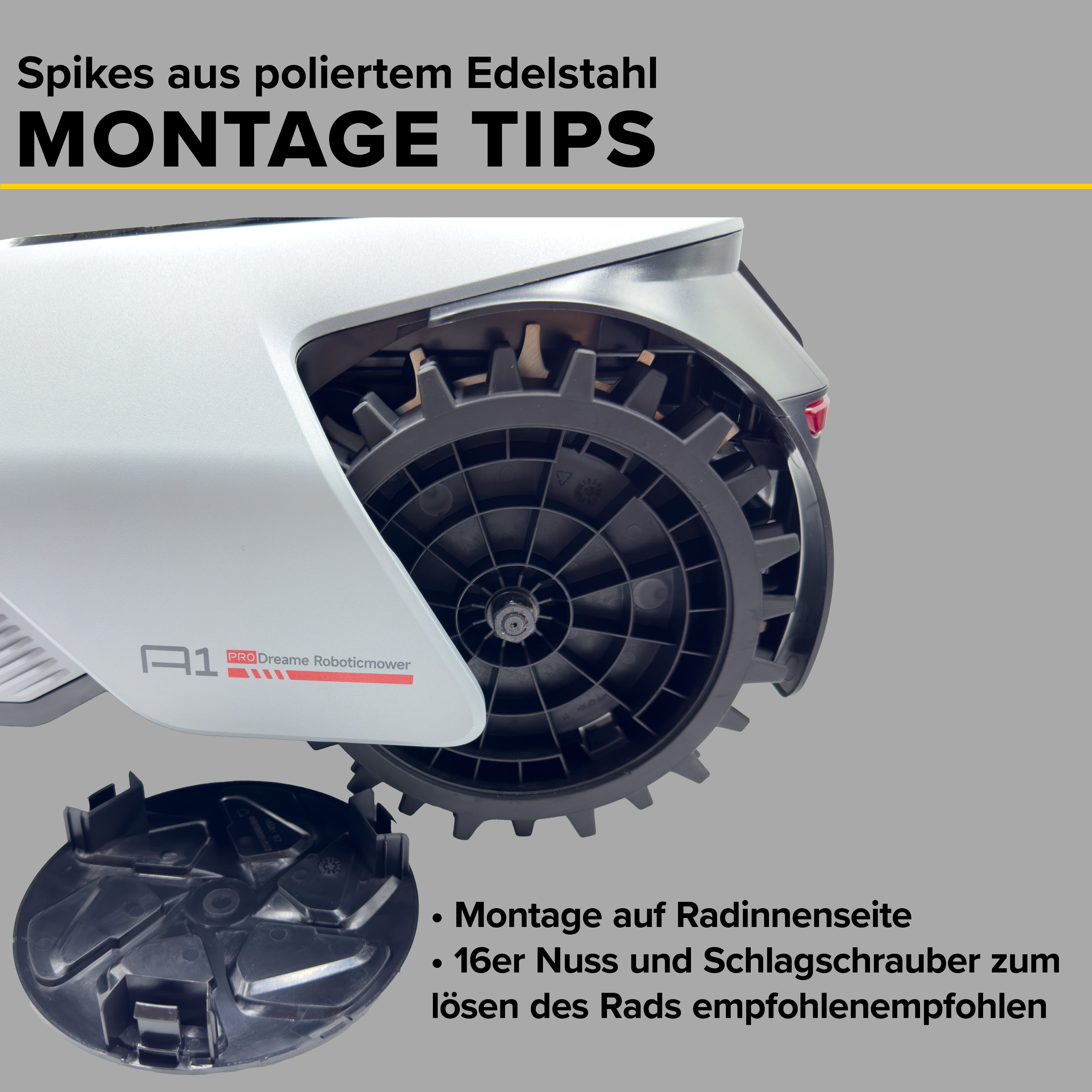 Edelstahl Spikes für Dream & Mova Mähroboter – Mehr Traktion, weniger Ausfälle