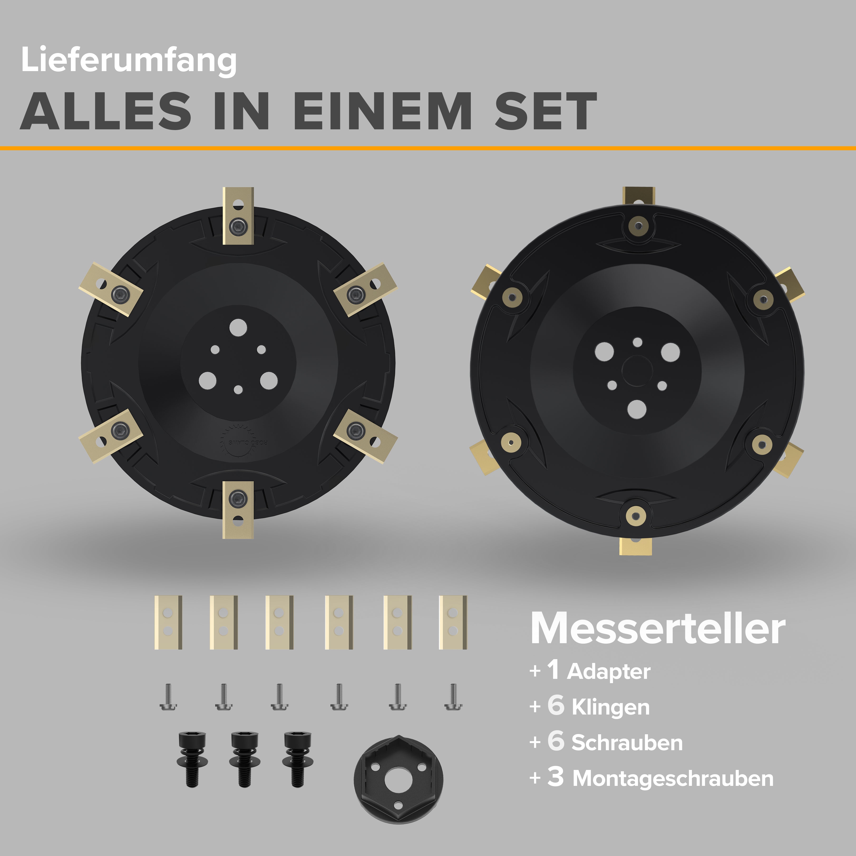 Messerteller 6-fach inkl. 6 Klingen & Schrauben | Passend für alle Worx Landroid S/M