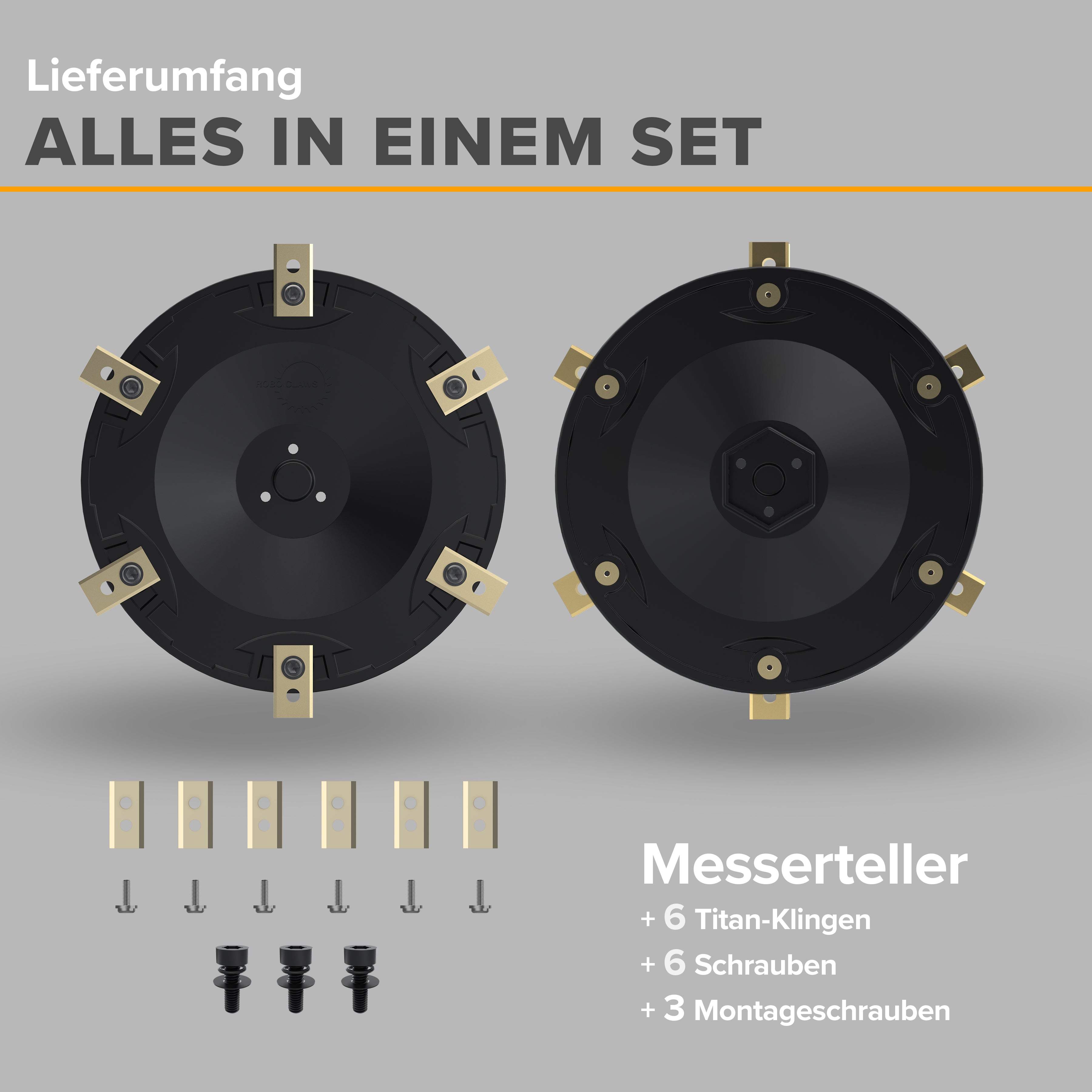 Messerteller für Worx Landroid L800 & L1000 (ab Baujahr 2020) | inkl. 6 Titan-Klingen & Schrauben